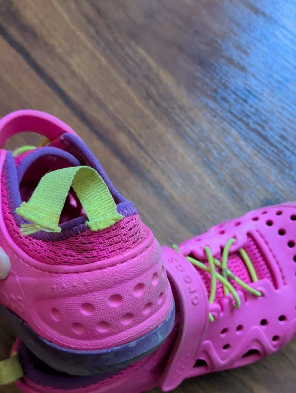 CROCS Kids Bright Pink Shoes with Lime Accents